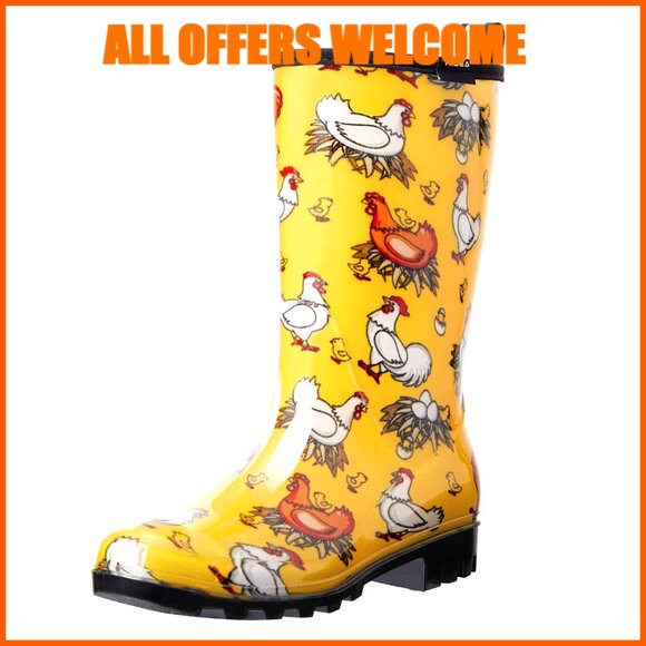 Shoes - Waterproof Mid Calf Rain Boots, Slip-Resistant, 1.2 Inch Heel, Garden Boots